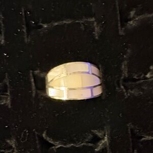 Sterling Silver Mother of Pearl Inlay Cigar Band Ring